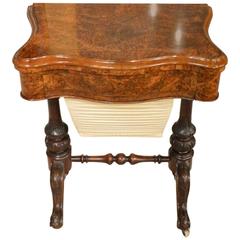 Beautiful Burr Walnut Victorian Period Serpentine Chess/Games/Sewing Table