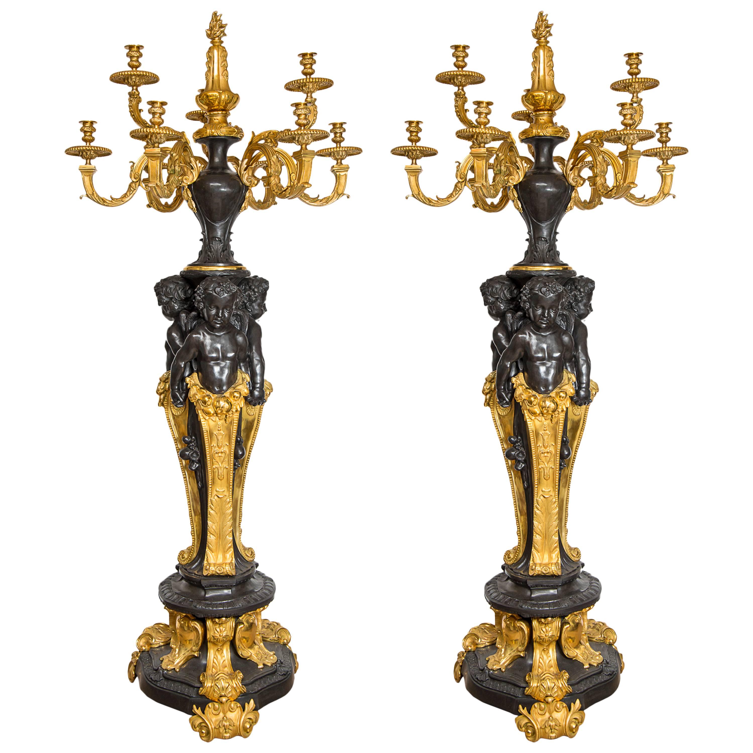 Very Important Pair of Candelabra "Aux Amours" After Carrier-Belleuse Style For Sale