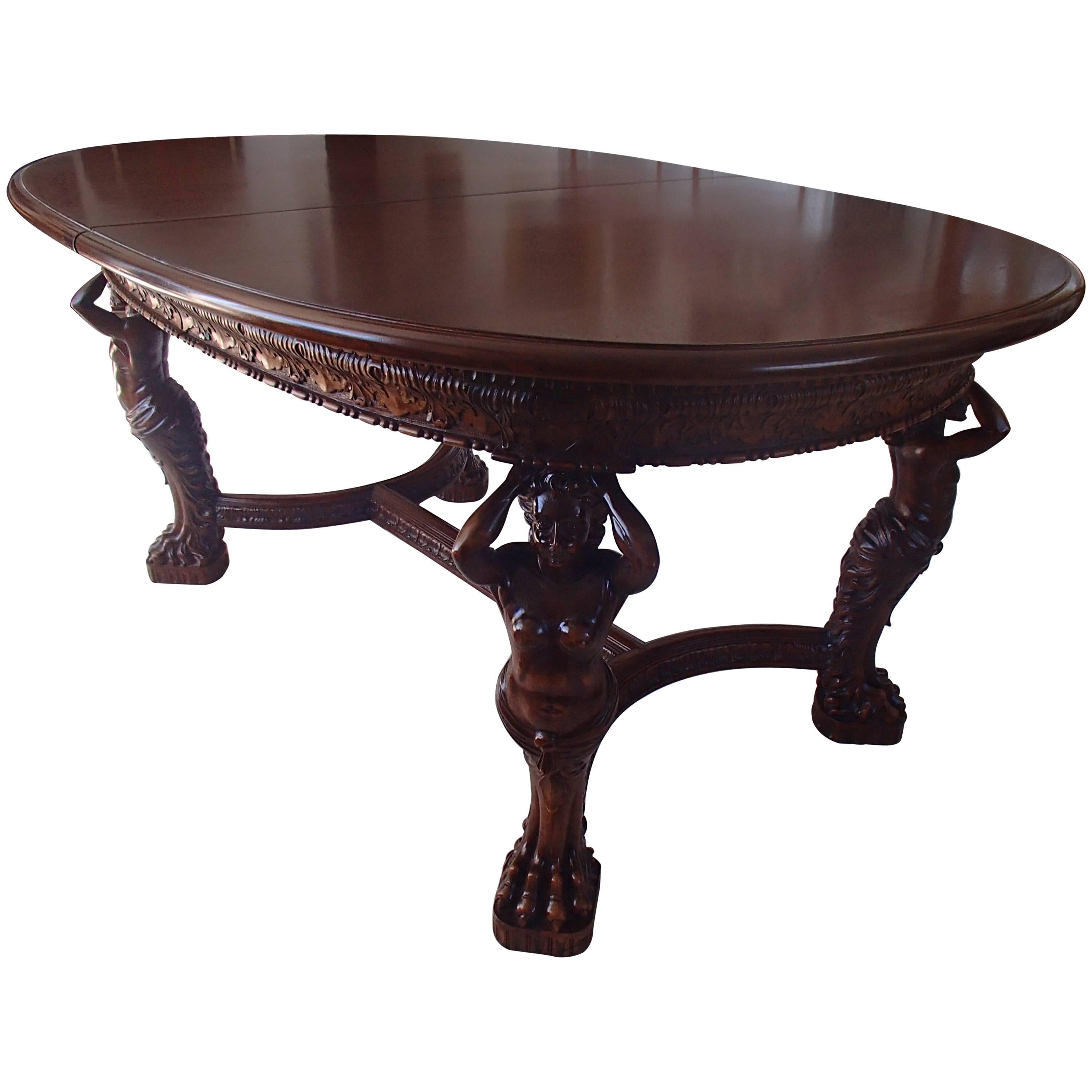 19th Century Mahogany Oval Dining Table, Extensible up to 6 meters Sculpted Legs