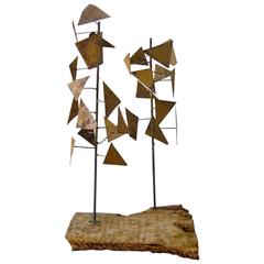 Brass Wood Abstract Tree Sculpture
