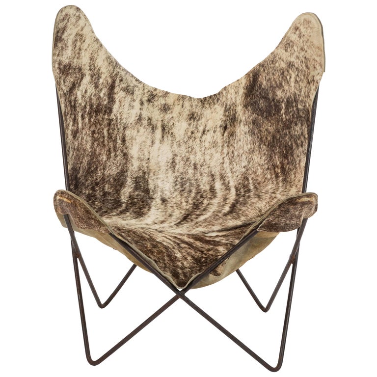 Italian Pony Hair on Hide Butterfly Chair, c. 1960 For Sale at 1stDibs
