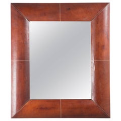 Large French Mirror with Stitched Leather