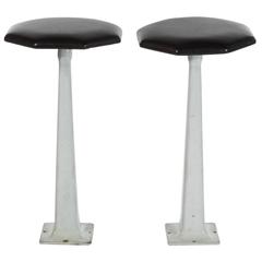 Pair of 1940s Industrial Stools with Leather Tops 1