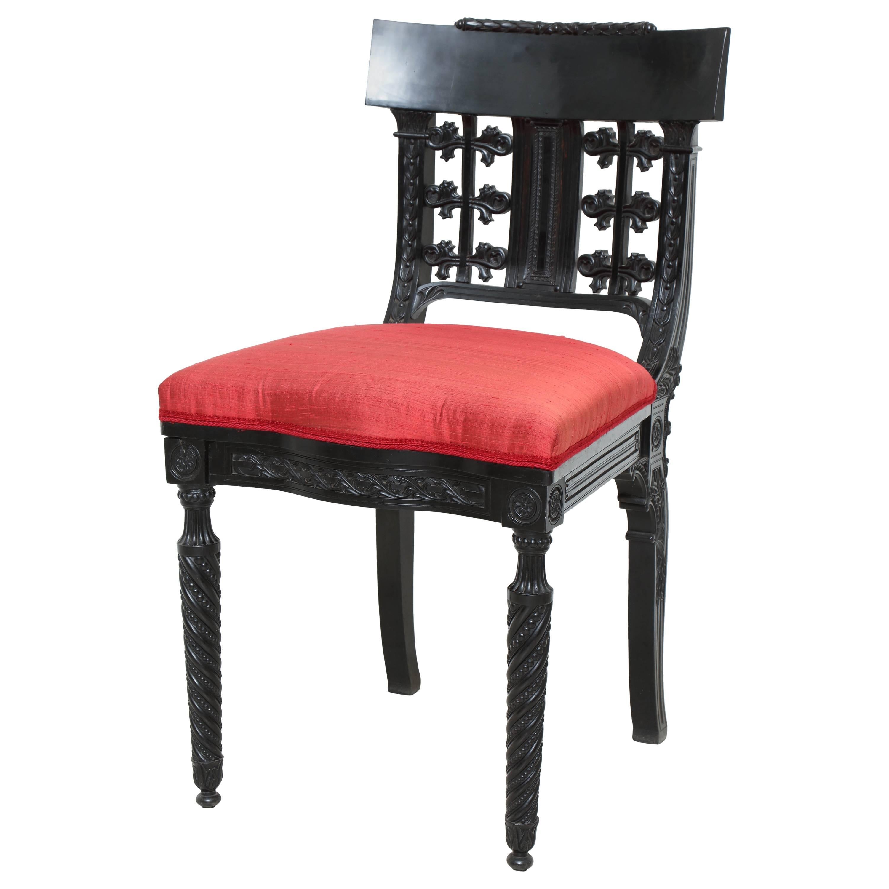 Anglo-Indian Carved Ebony Side Chair, Sri Lanka Galle District For Sale
