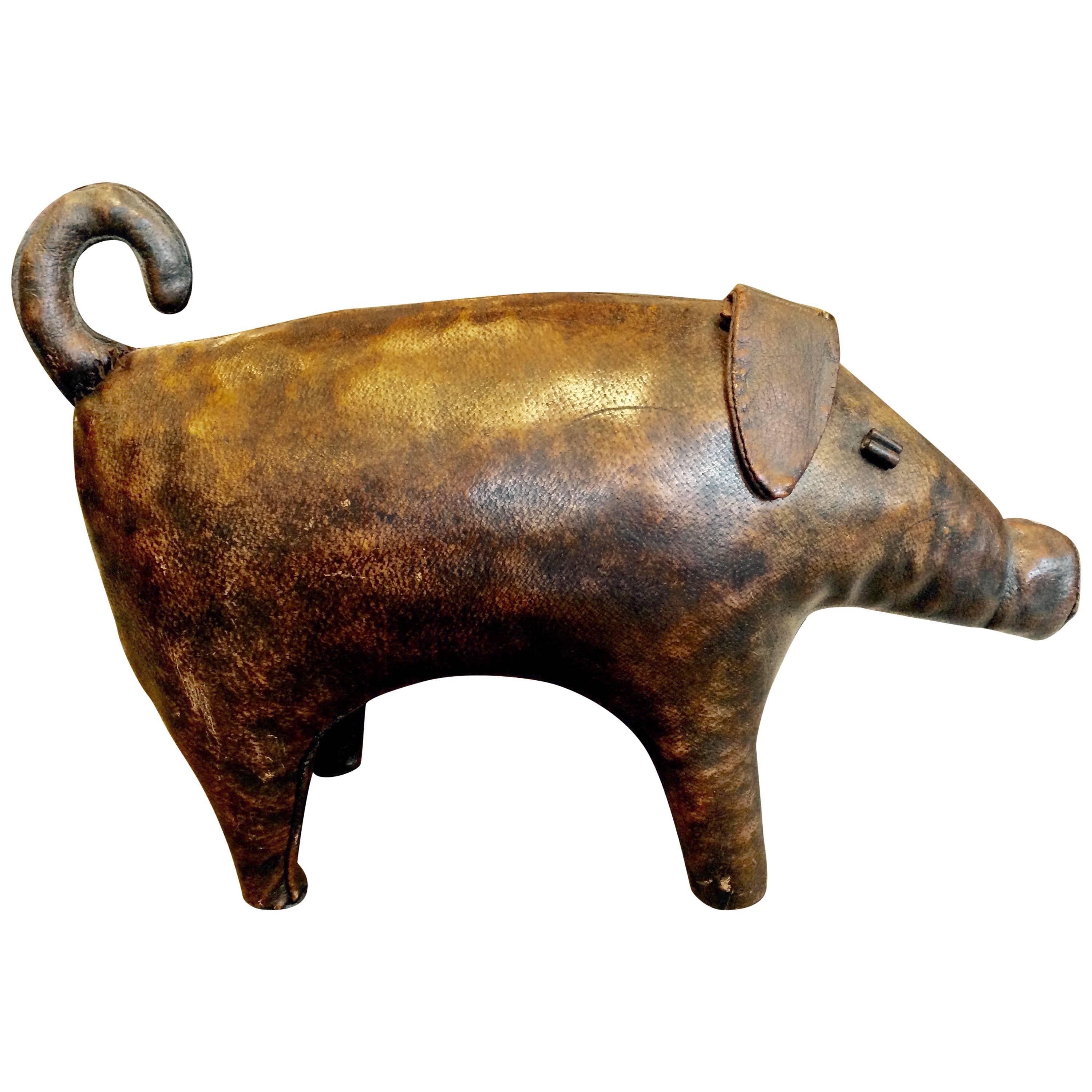 Adorable Vintage Leather Pig Ottoman for Abercrombie & Fitch