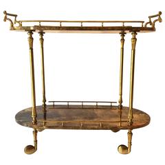 Aldo Tura Lacquered Goatskin and Brass Bar Cart