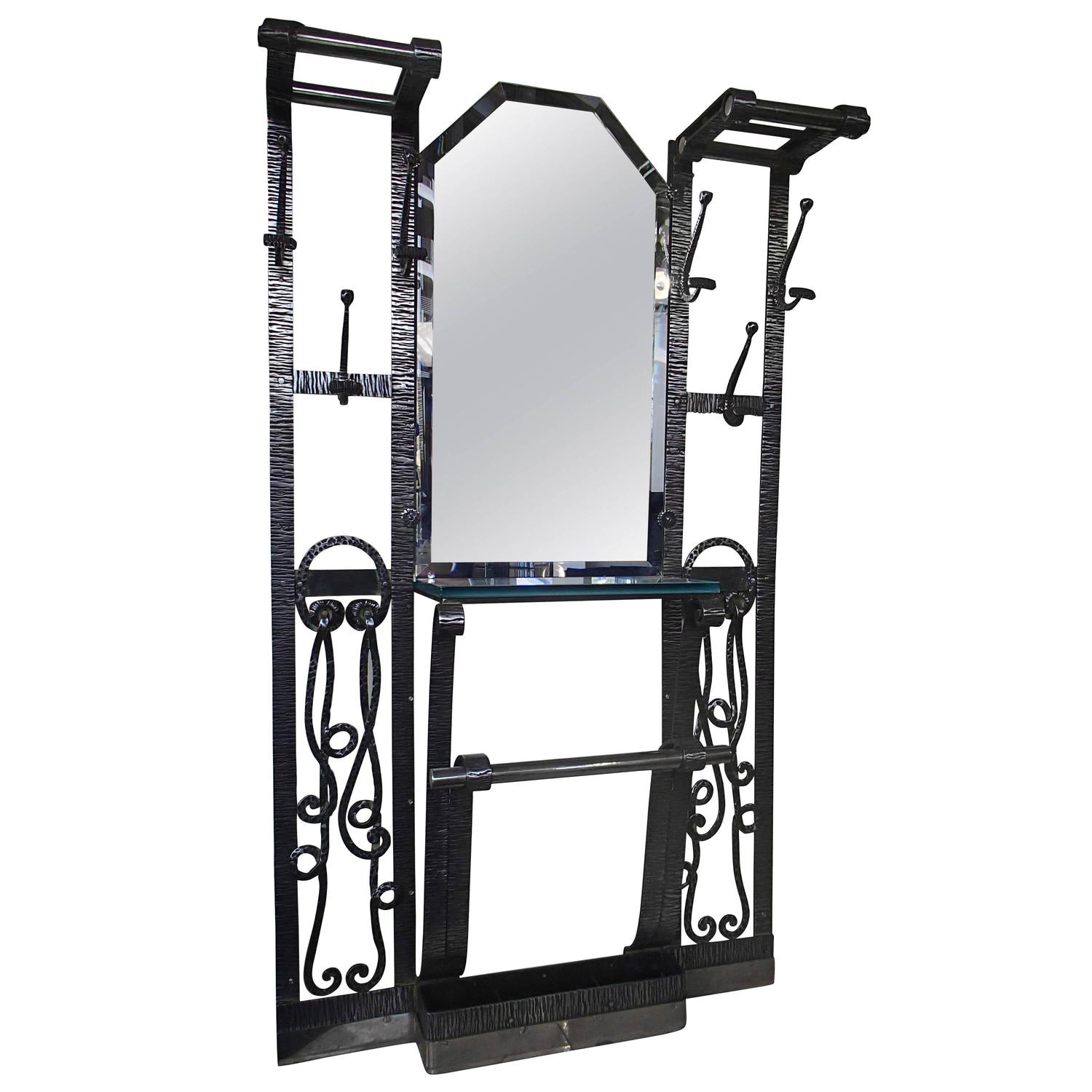 Wrought Iron Wardrobe with Mirror and Umbrella Stand For Sale at 1stdibs