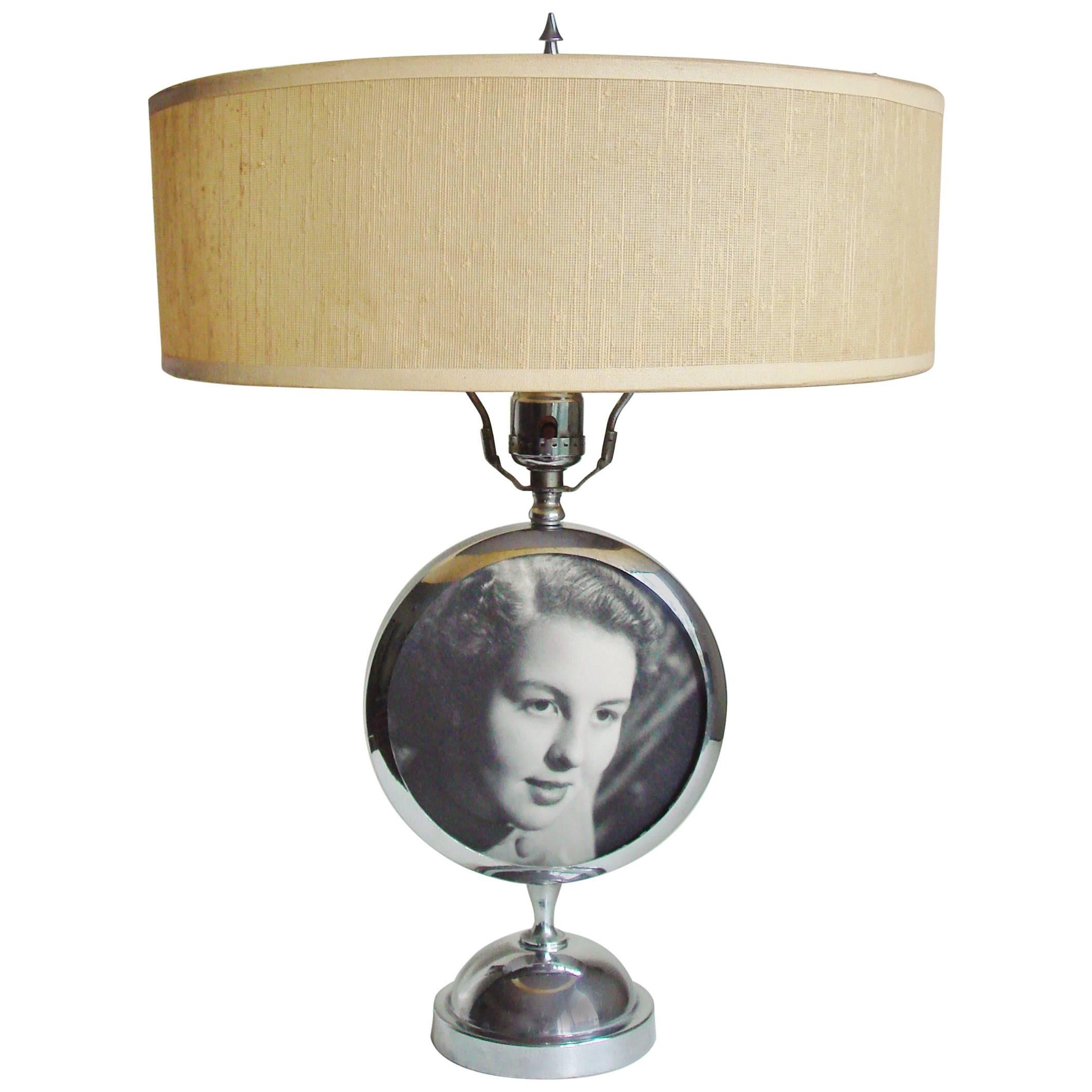 American Art Deco Chrome Table Lamp with Integral Photo Frame by Rubal Lighting. For Sale