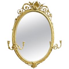 Antique Victorian Oval Gilt Gesso Girandole Mirror