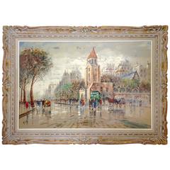 Antonio DeVity Original Oil on Canvas Paris Street Scene, Signed