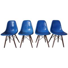 Royal Blue DSW Chairs by Charles and Ray Eames, 1950s, Set of Four
