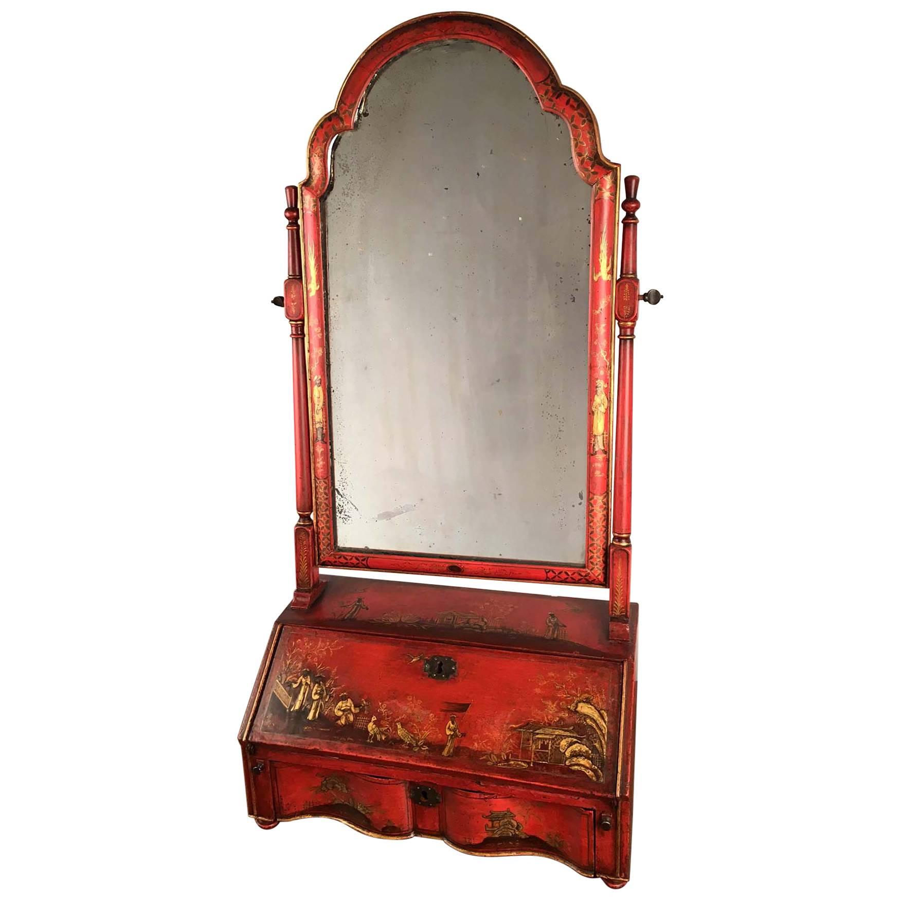 George 1 Red Japanned and Gilt Toilet Mirror For Sale