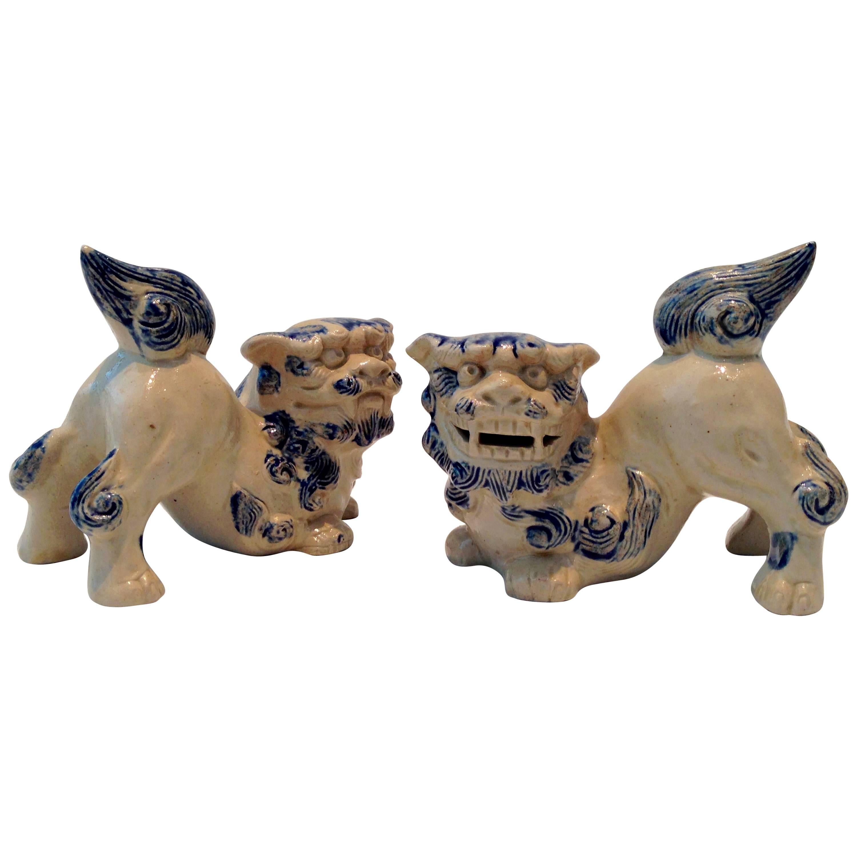 Pair of Antique Chinese Miniature Foo Dogs