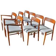 Set of Eight Niels Møller Model 75 Reupholstered Teak Dining Chairs