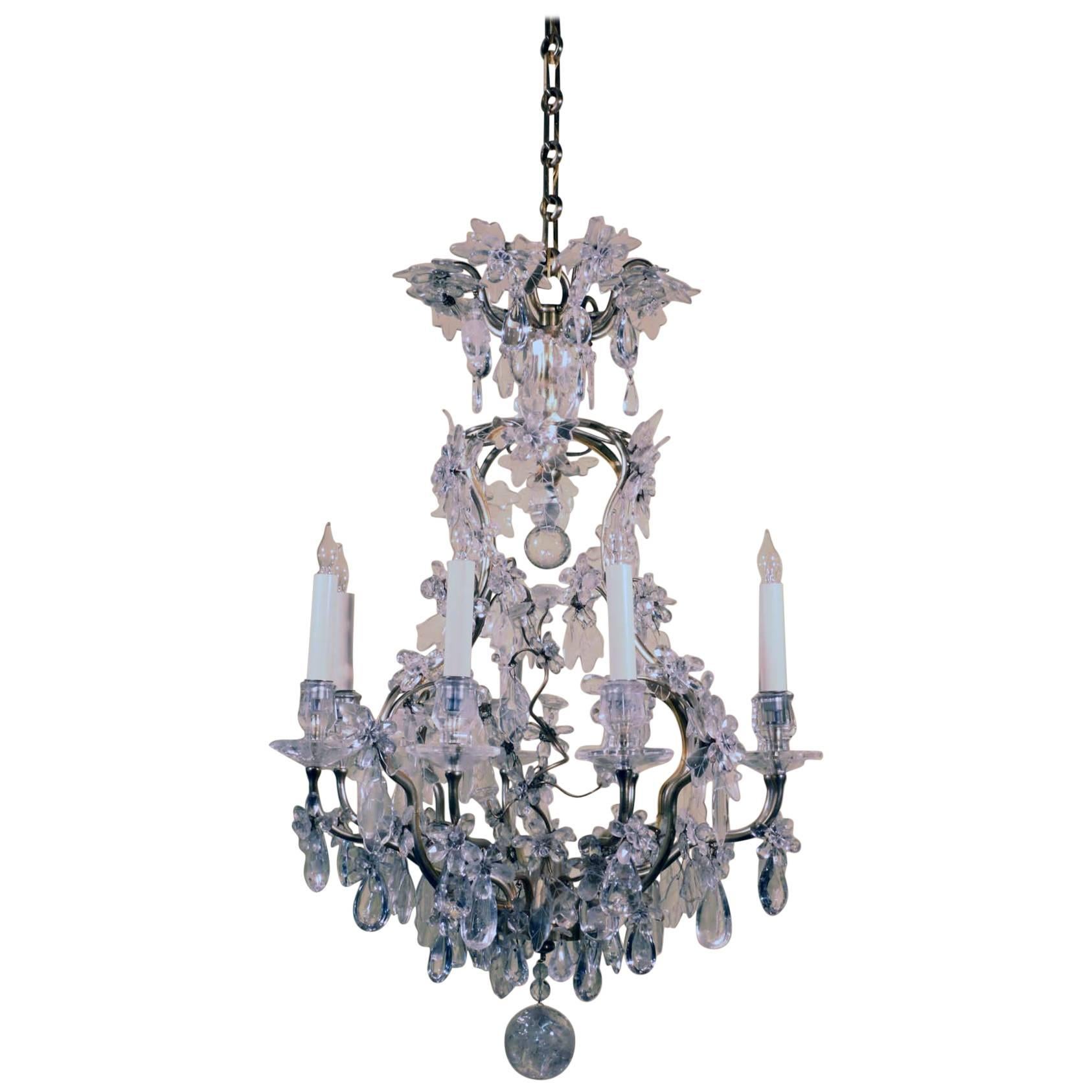 Louis XV Style Rock Crystal and Gilt Bronze Chandelier in Maison Baguès Style