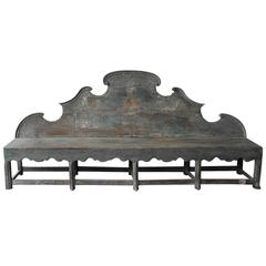 Antique 18th Century Long Carved Italian Wooden Bench with Blue Patina
