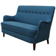 Danish Midcentury Two-Seat Sofa/Loveseat, Fully Restored in Wool