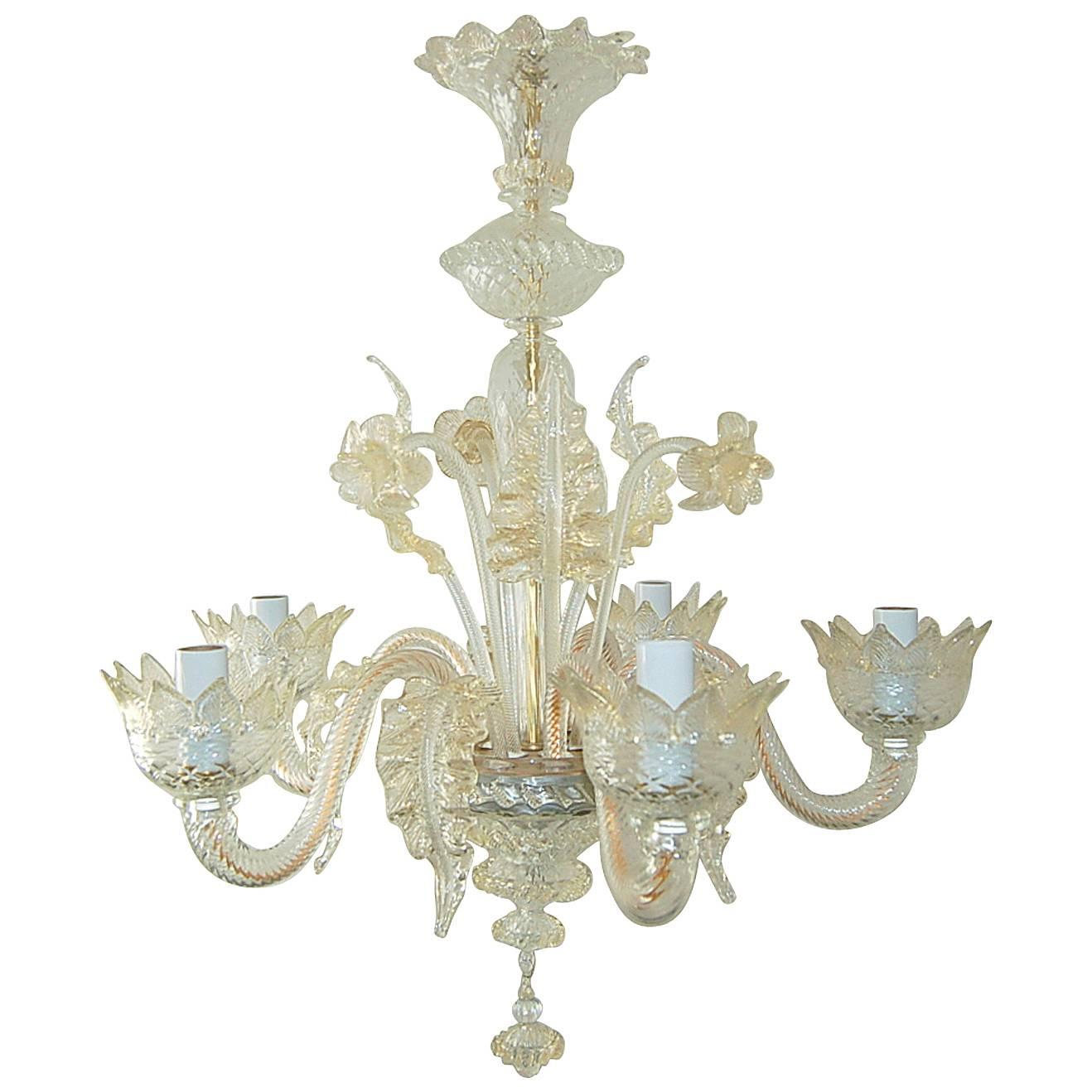 Chandelier Murano Clear Glass with Gold  For Sale