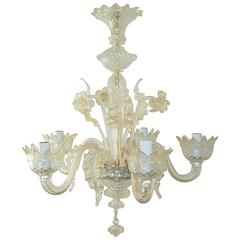 Chandelier Murano Clear Glass with Gold 
