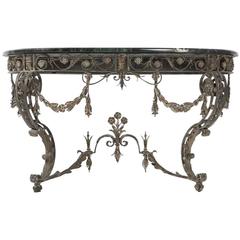 Antique French Hand-Forged Wrought Iron Console with Marble Top 9