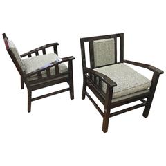 Francis Jourdain Modernist Pair of Chairs Fully Restored in Charcoal Chine Cloth