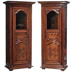 Pair of 18th Century Louis XVI Walnut Bonnetieres Armoires 7