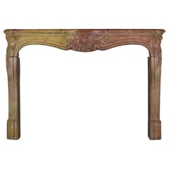 18th Century Antique Fireplace Mantel in Burgundy Bicolor Hard Stone