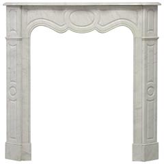 Small French Louis XV Pompadour Style Fireplace Mantel in Carrara Marble