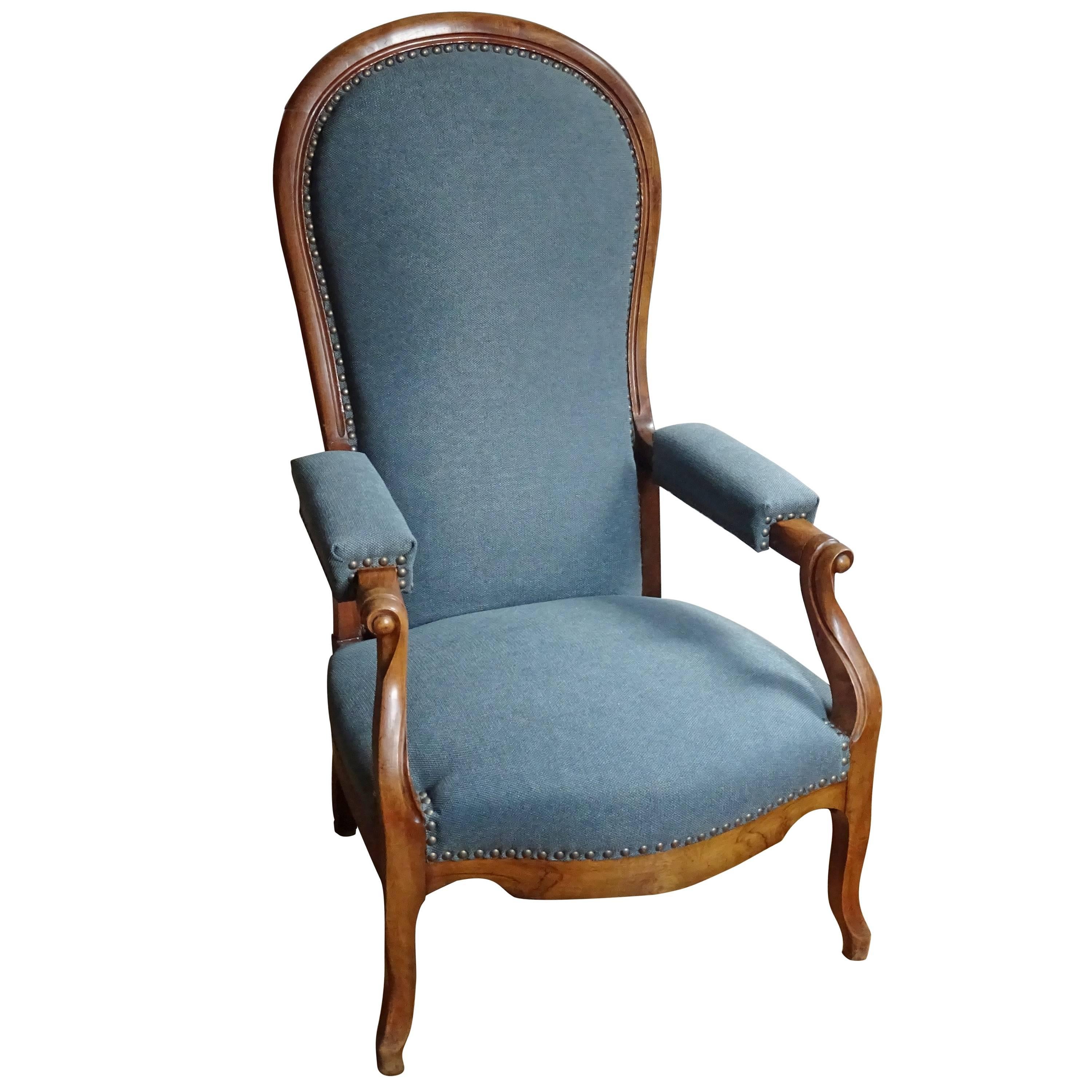 Early Century, French Reclining Walnut Voltaire Chair For Sale