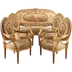 Salon Set in Giltwood, Louis XVI Style, Napoleon III Period 12