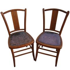 French Vintage Beech Bistro Chairs, Mid-Century, Set of Two