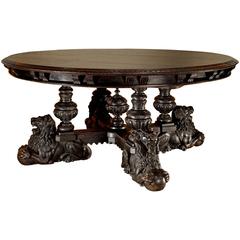 Antique Monumental 19th Century Carved Lion Foot Extending Table