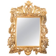 Miroir décoratif florentin orné en bois doré 190 x 150 cm