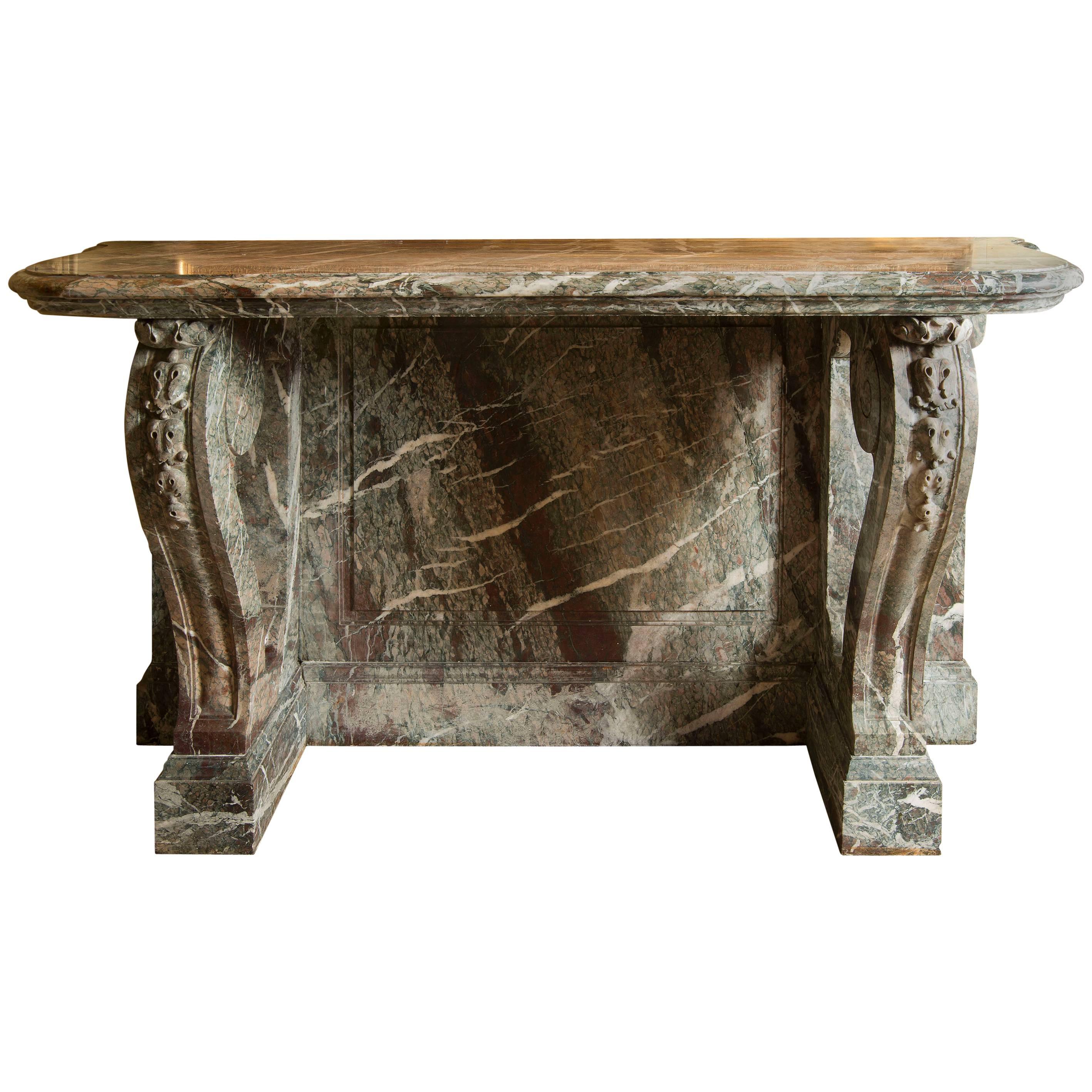 Beautiful Console in Green Campan Marble Louis XIV Style, 19th Century For Sale