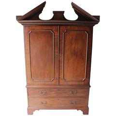 Antique Handsome Architectural George III Mahogany Linen Press Adapted to a Wardrobe