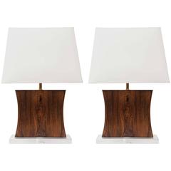 Pair of Mid-Century Rosewood Lamps with Brass Fittings