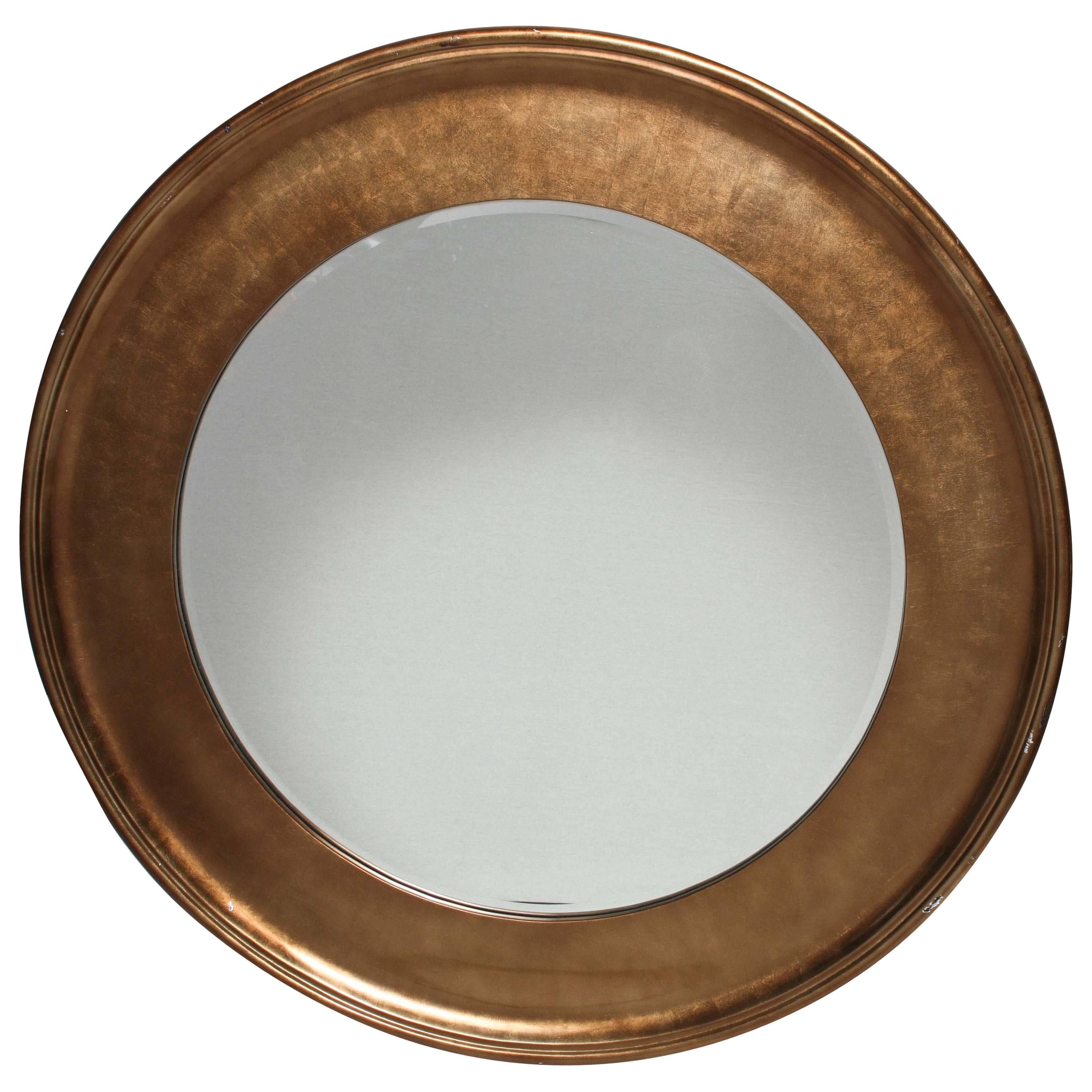 Vintage Oggetti Hollywood Regency Bronze Beveled Round Mirror