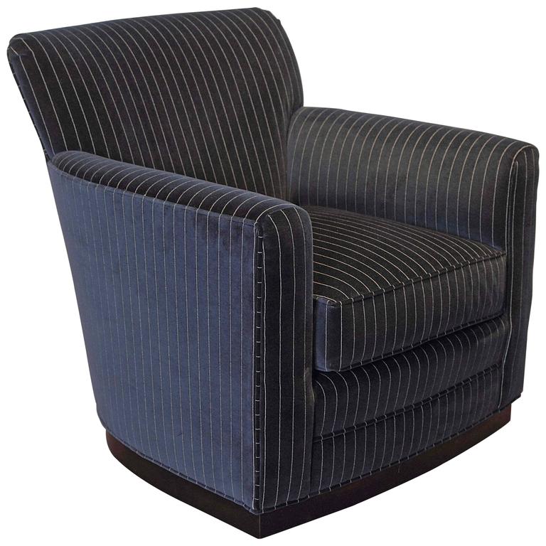 Navy Stripe Swivel Chair at 1stDibs