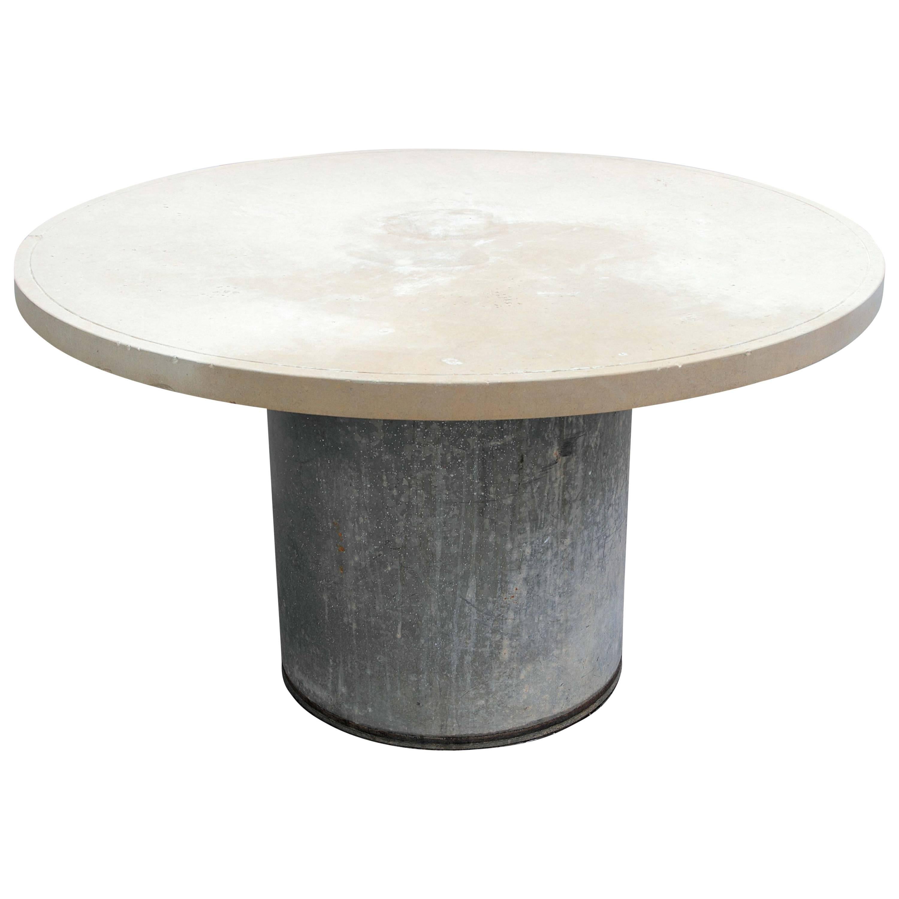 Industrial Galvanized Metal and Limestone Garden Table