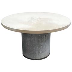 Used Industrial Galvanized Metal and Limestone Garden Table