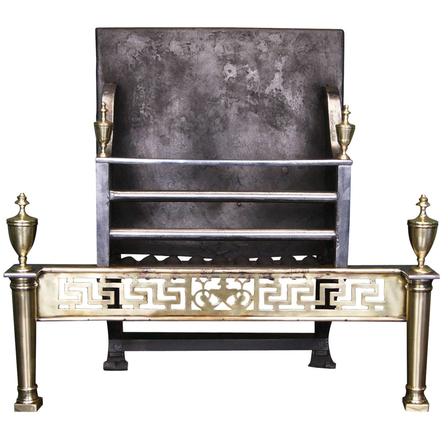 Brass and Wrought Fire Basket For Sale