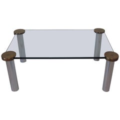 Chrome, Brass and Plate Glass Coffee Table In the Manner of Pace