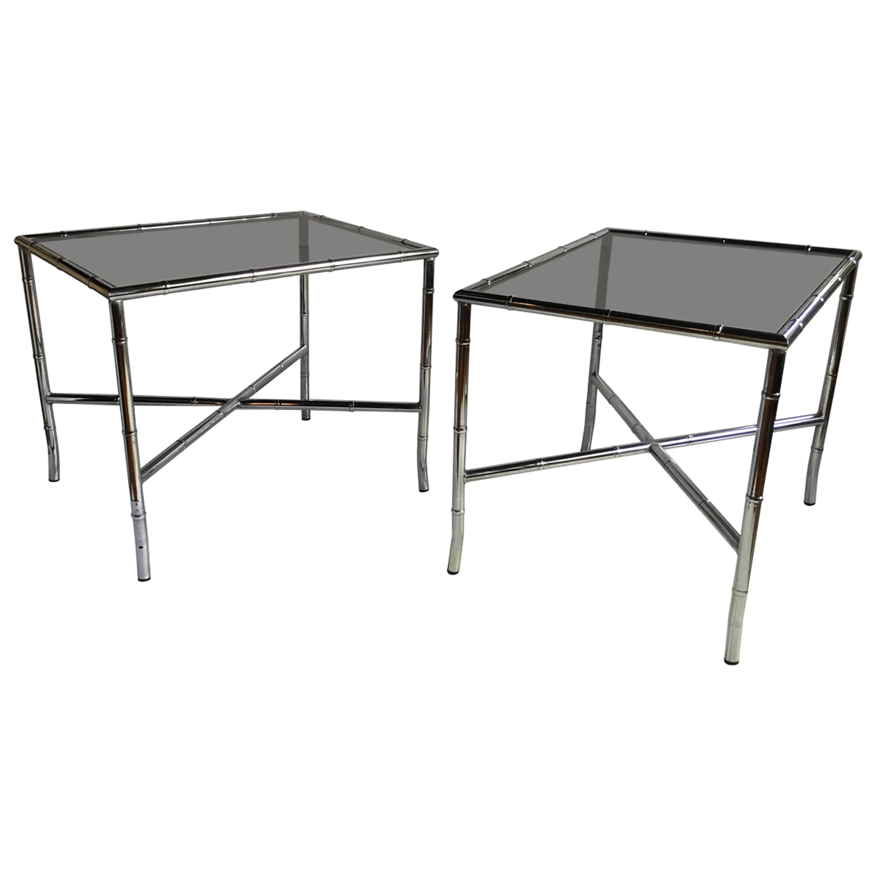 Mid-Century Modern Chinoiserie Faux Bamboo Side Tables
