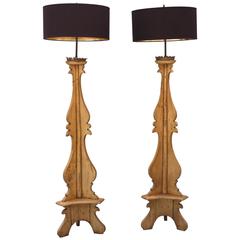 Wonderful Pair of Early Alter Stick Floor Lamps