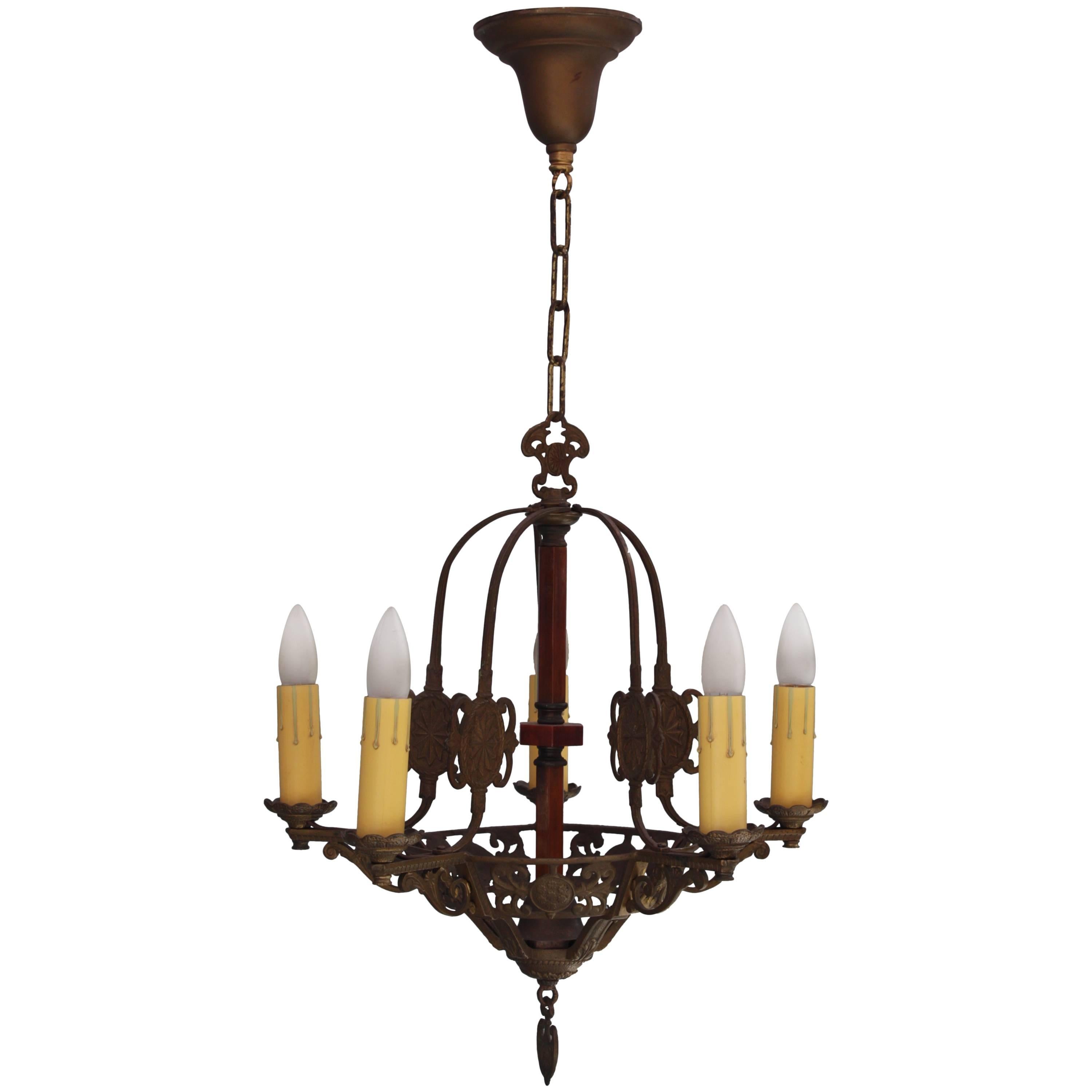 1920s Chandelier with Bakelite Accent For Sale