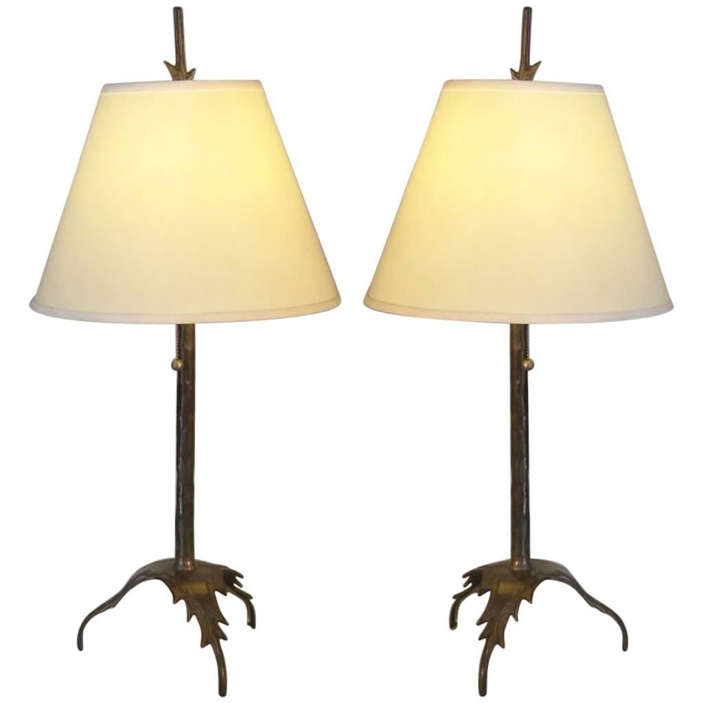 Pair of Natural Bronze Hand-Wrought Lamps after Giacometti