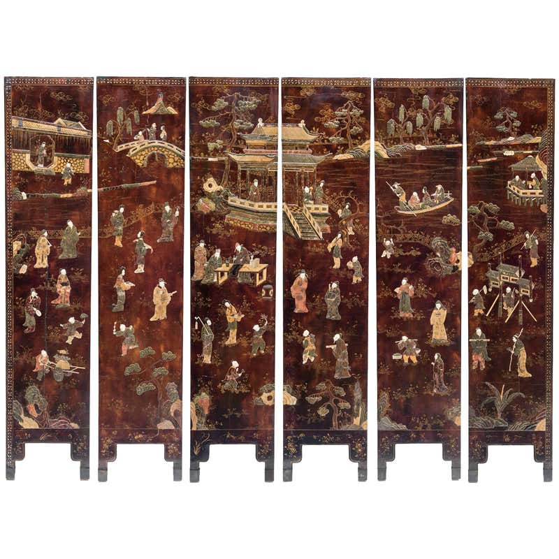 Six-Panel Inlaid Screen at 1stDibs