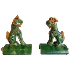 Pair of Antique Chinese Foo Dog Roof Tiles