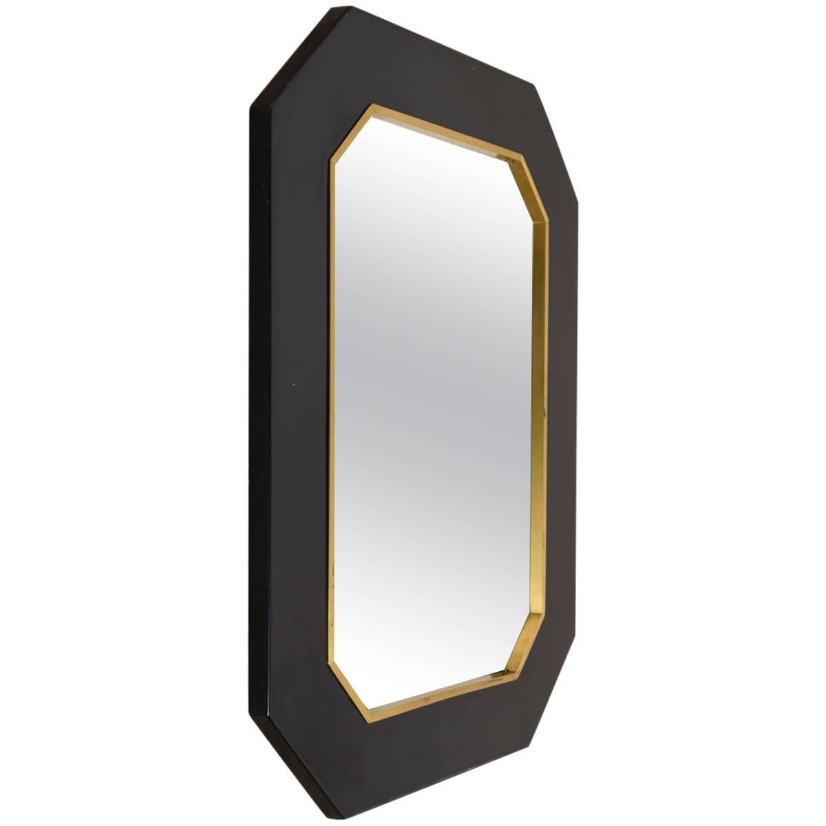 Octagonal Brass and Black Lacquer Mirror