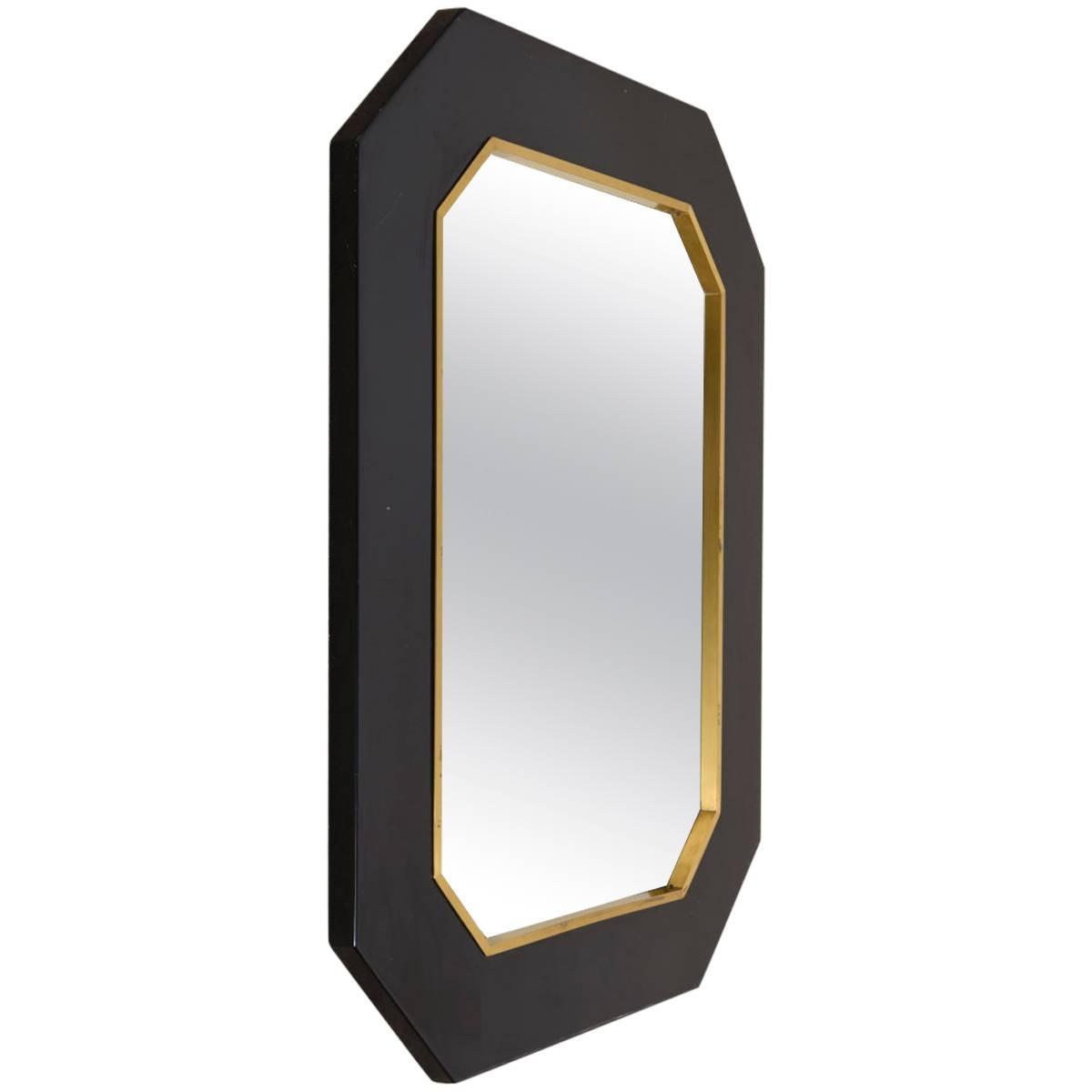 Octagonal Brass and Black Lacquer Mirror For Sale at 1stdibs